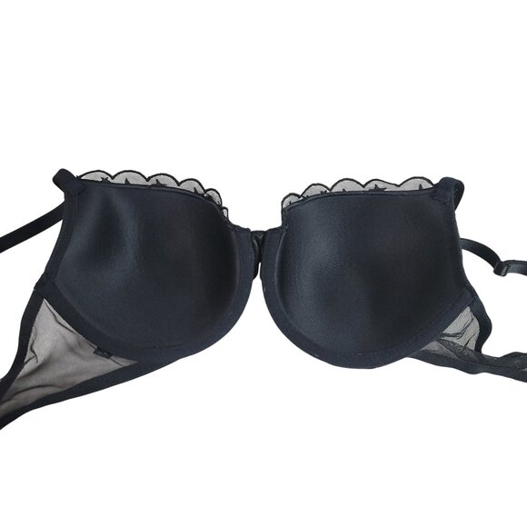 Victoria's Secret Lined Demi Bra Black 36C Lace Gold Stars Mesh Wing Plunge - Picture 6 of 11